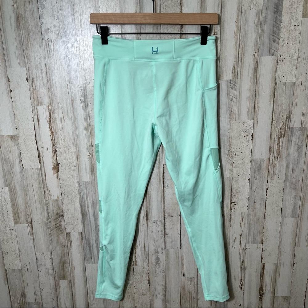 Huk Fishing Bright Mint Green Leggings Mesh Detail‎ Leggings Womens Size Medium